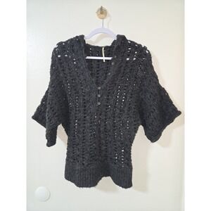 Free People Women's‎ Open Chunky Knit Hooded Pull On Gray Sweater Size Small